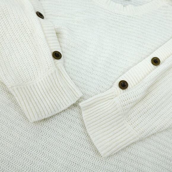 Womens Knit Sweater Large Ivory Dolman Sleeve Button Detail Textured Comfy - Picture 13 of 14
